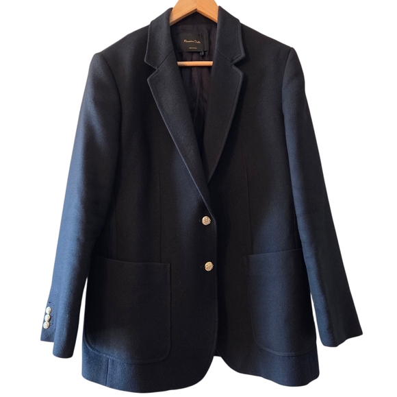 Massimo Dutti Wool Blended Women's Gold Button Professional Blazer Jacket Sz 10 - Picture 3 of 14